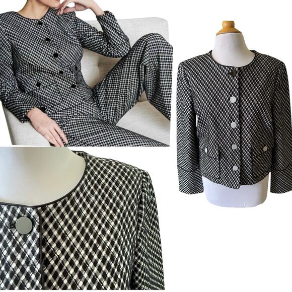 NEW SPANX Women’s PONTE Lady Jacket Jacquard Plaid Cropped Blazer Black Large - Picture 1 of 14